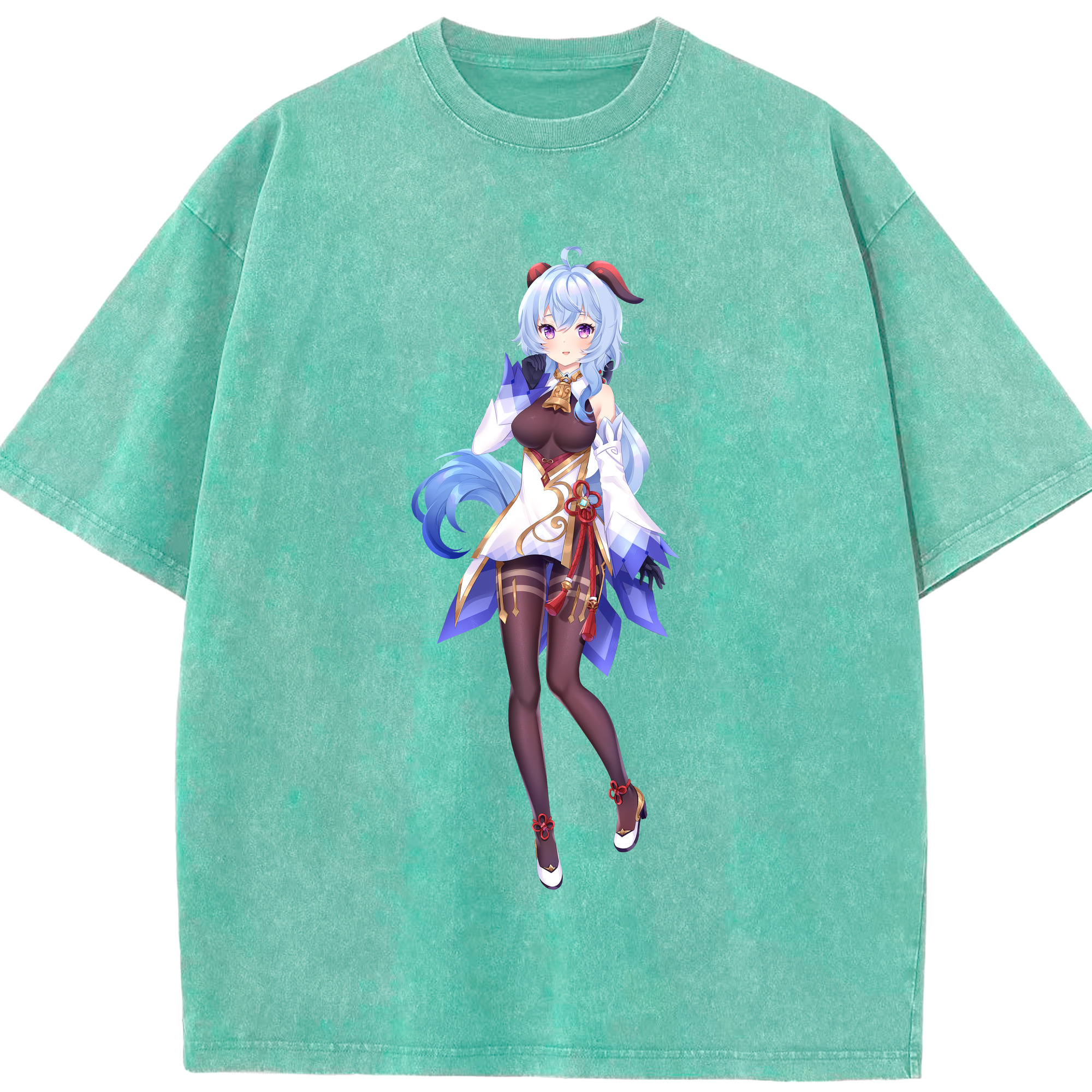 げんし神 甘雨 かんう genshin Ganyu 綿100% ヴィンテージ風 半袖Tシャツ（フロントプリント）